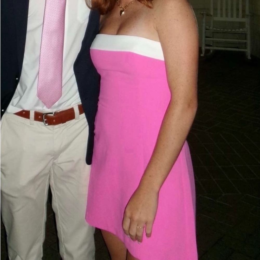 REVOLVE Strapless Pink and White Mini Dress